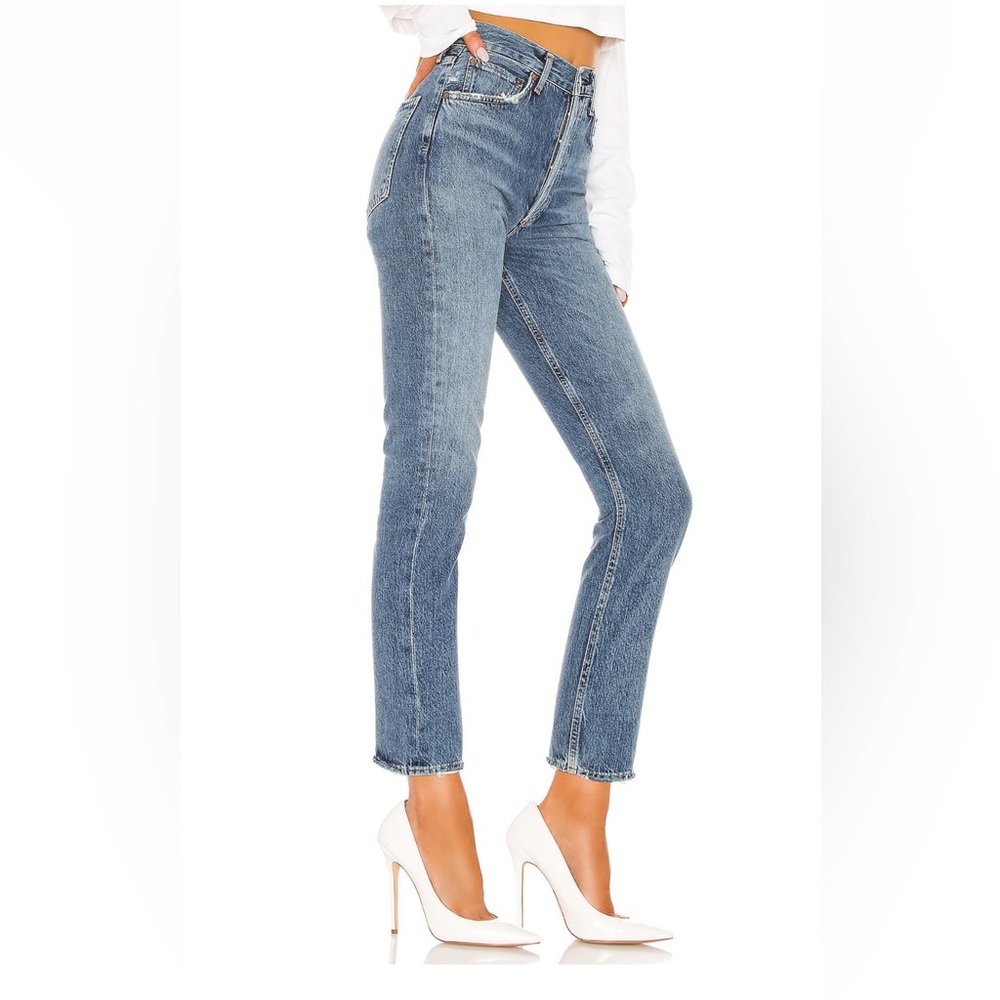 Agolde Riley High Rise Cropped Straight Jeans in Frequency - Picture 3 of 7